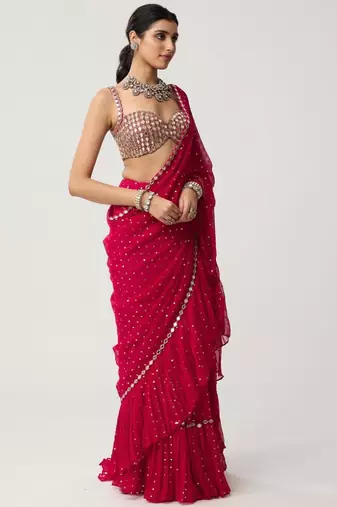 pink georgette saree with sequin embroidery work