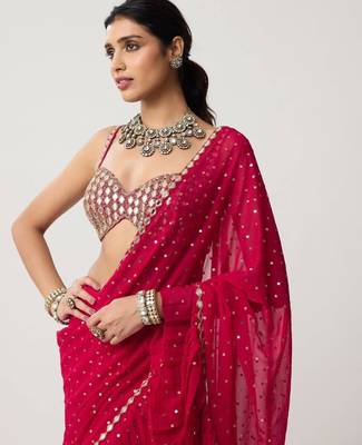 pink georgette saree with sequin embroidery work 5