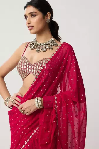 pink georgette saree with sequin embroidery work