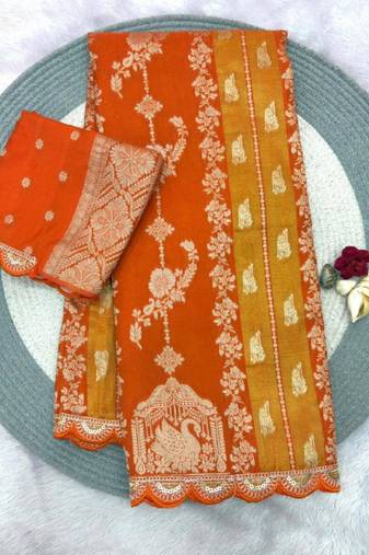 Orange silk blend hand woven