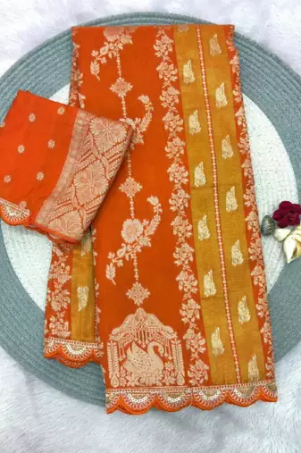Orange silk blend hand woven