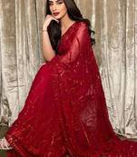 Red georgette sequin saree with blouse