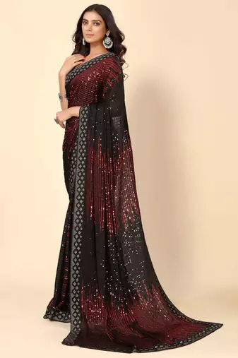 maroon georgette saree with sequin embroidery work