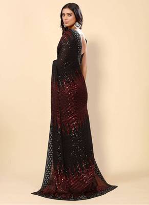 maroon georgette saree with sequin embroidery work 3