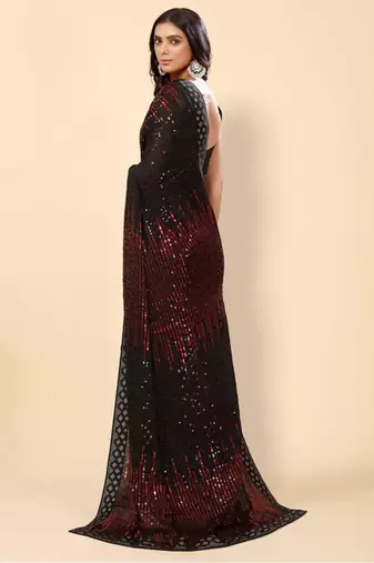 maroon georgette saree with sequin embroidery work