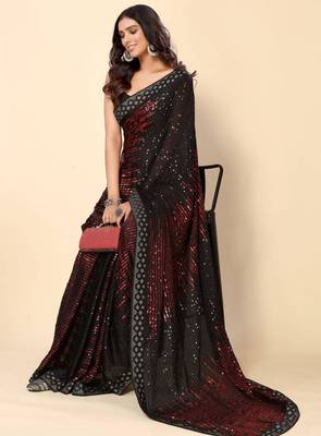 maroon georgette saree with sequin embroidery work 4