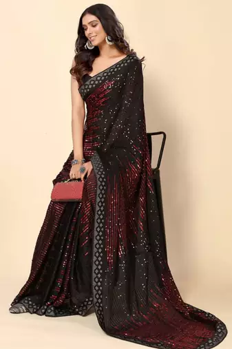 maroon georgette saree with sequin embroidery work