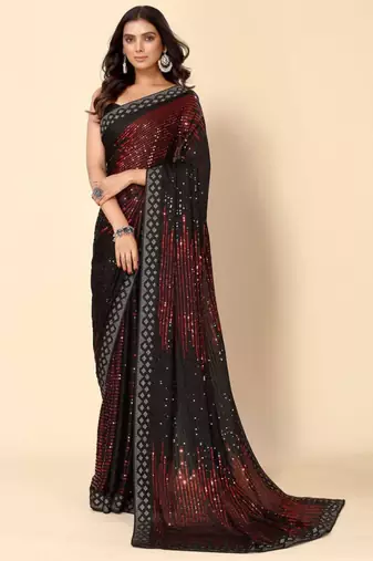 Maroon and black party wear georgette saree with stunning heavy sequin embroidery