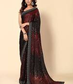 maroon georgette saree with sequin embroidery work