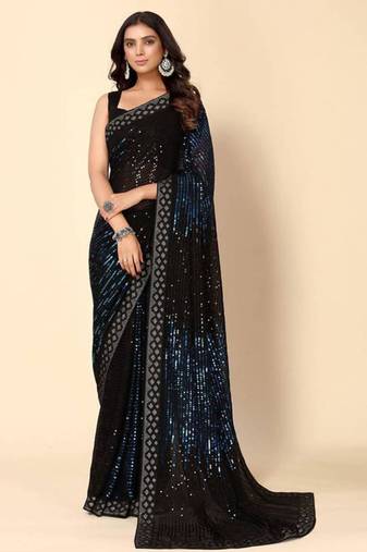 Royal blue party wear georgette saree with stunning heavy sequin embroidery
