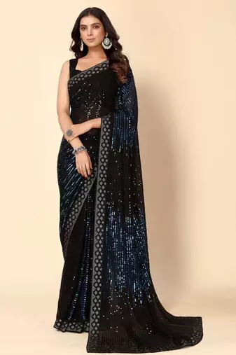 Royal blue party wear georgette saree with stunning heavy sequin embroidery