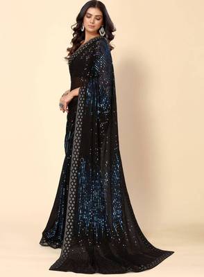 royal blue georgette saree with sequin embroidery 2