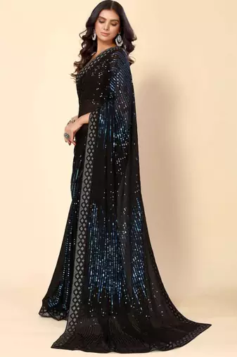 royal blue georgette saree with sequin embroidery