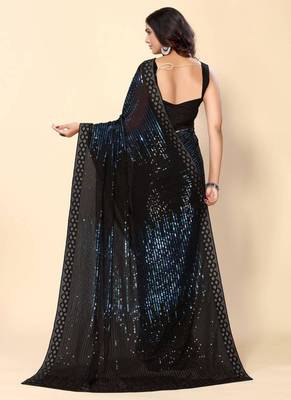 royal blue georgette saree with sequin embroidery 3