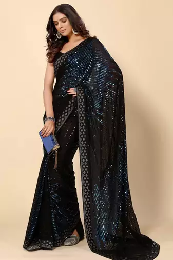 royal blue georgette saree with sequin embroidery