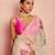 White soft tabby organza flower print with handwork saree with unstitched blouse