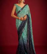 Green and blue georgette saree