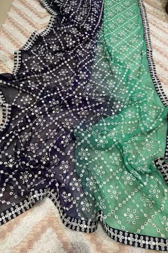 green blue georgette saree with sequin embroidery