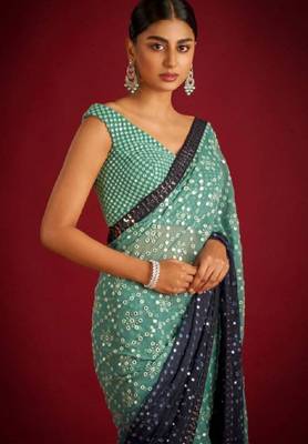 green blue georgette saree with sequin embroidery 4