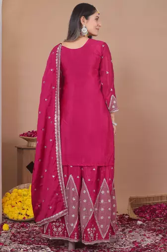 Pink chinon  silk  party wear embroidery salwar  suit set