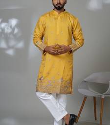 Aesthetic yellow kurta for men | premium designer ethnic wear