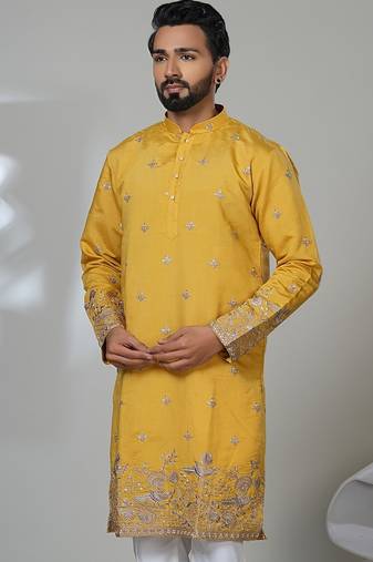 Aesthetic yellow kurta for men | premium designer ethnic wear