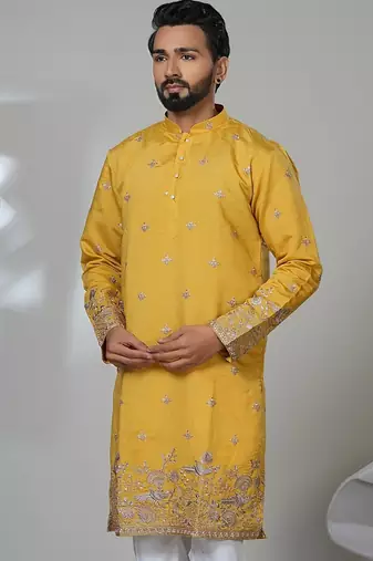 Aesthetic yellow kurta for men | premium designer ethnic wear