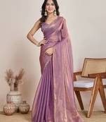 lilac satin chiffon saree with heavy embroidered border


