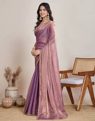 lilac satin chiffon saree with heavy embroidered border


 4