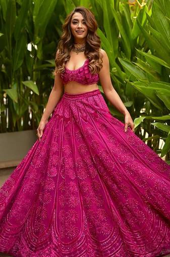 Pink Embroidery Silk Lehenga Choli Set