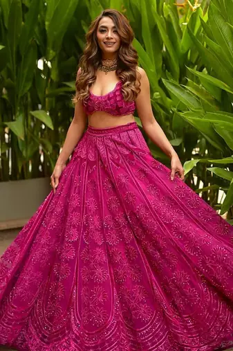 Pink Embroidery Silk Lehenga Choli Set