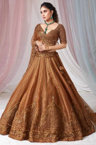 Gold Satin Sequins & Dori Work Lehenga