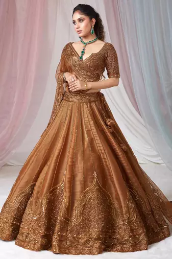 Gold Satin Sequins & Dori Work Lehenga
