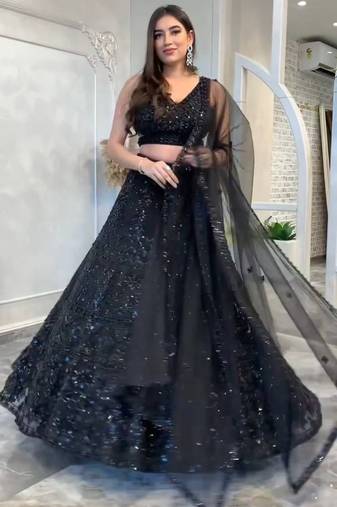 Black Slay in Style Elegant Net Lehenga Set for Special Occasions