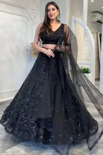 Black Slay in Style Elegant Net Lehenga Set for Special Occasions