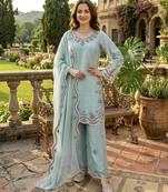 Sky blue silkblend embroidered palazzo set