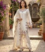White silkblend embroidered palazzo set
