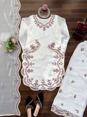 white silk blend palazzo set with embroidered  detail 4