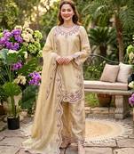 Cream silkblend embroidered palazzo set