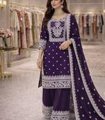 Dark purple silkblend embroidered sharara set