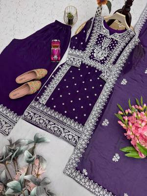 dark purple silk blend sharara set with silver embroidery 4