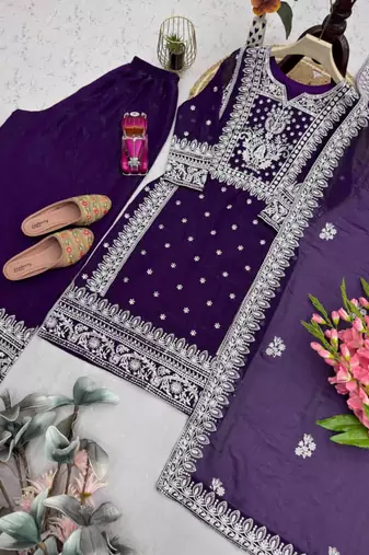 dark purple silk blend sharara set with silver embroidery
