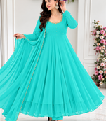 Sky Blue Georgette Gown Set with Beaded Neckline