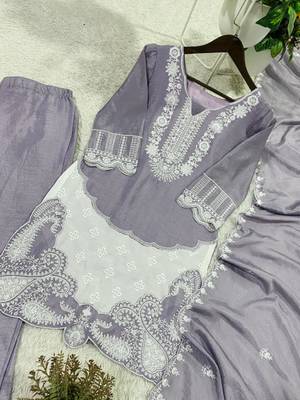 plus size lavender silk blend embroidered kurta set 2