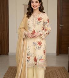 Beige crepe threadembroidery kurta set