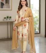 Beige crepe threadembroidery kurta set