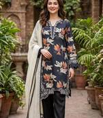 Navy blue crepe threadembroidery kurta set