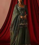 Green silkblend embroidered sharara set