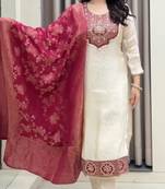 Cream banarasisilk embroidered kurta set