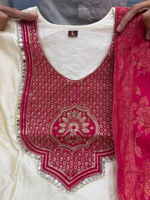cream banarasi silk embroidered kurta set with dupatta 2